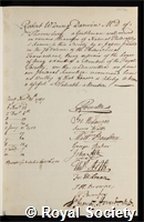 Darwin, Robert Waring: certificate of election to the Royal Society