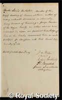 Berthollet, Claude Louis, Count: certificate of election to the Royal Society