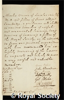 Warren, Charles: certificate of election to the Royal Society