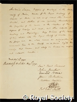 Scarpa, Antonio: certificate of election to the Royal Society