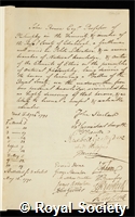 Bruce, John: certificate of election to the Royal Society