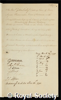 Seally, John: certificate of election to the Royal Society