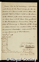 Six, James: certificate of election to the Royal Society