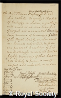 Hussey, Thomas: certificate of election to the Royal Society