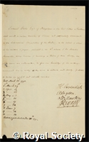 Davis, Samuel: certificate of election to the Royal Society
