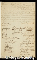 Stephens, Francis: certificate of election to the Royal Society