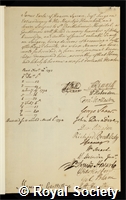 Earle, Sir James: certificate of election to the Royal Society