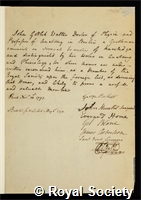 Walter, Johann Gottlieb: certificate of election to the Royal Society