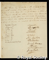 Dirom, Alexander: certificate of election to the Royal Society