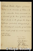 Fortis, Alberto: certificate of election to the Royal Society