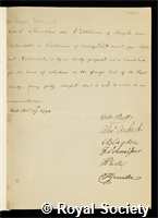 Veltheim, August Ferdinand: certificate of election to the Royal Society