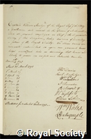 Mudge, William: certificate of election to the Royal Society