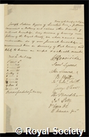 Sabine, Joseph: certificate of election to the Royal Society