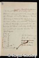 Forster, Edward: certificate of election to the Royal Society