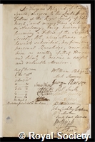 Blizard, Thomas: certificate of election to the Royal Society
