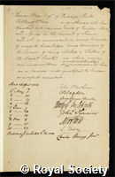 Hope, Thomas: certificate of election to the Royal Society