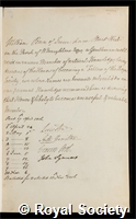 Penn, William: certificate of election to the Royal Society