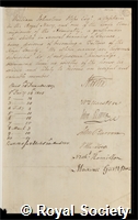 Hope, Sir William Johnstone: certificate of election to the Royal Society
