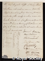 Phipps, Augustus: certificate of election to the Royal Society