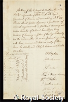 Montyon, Antoine Jean Baptiste Robert Auget, Baron de Montyon: certificate of election to the Royal Society