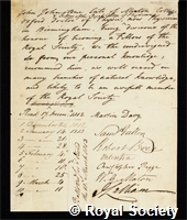 Johnstone, John: certificate of election to the Royal Society