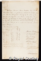 Boughton, Sir William Edward Rouse: certificate of election to the Royal Society