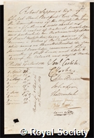 Seppings, Sir Robert: certificate of election to the Royal Society