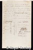 Eliott, Sir William Francis: certificate of election to the Royal Society