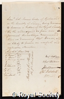 Cocks, James: certificate of election to the Royal Society