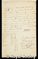 Warrender, Sir George: certificate of election to the Royal Society