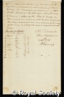 Baillie, John: certificate of election to the Royal Society