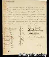 Mayne, John Thomas: certificate of election to the Royal Society