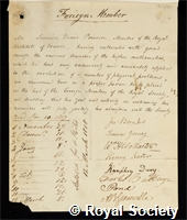 Poisson, Simeon Denis: certificate of election to the Royal Society