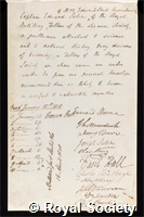 Sabine, Sir Edward: certificate of election to the Royal Society