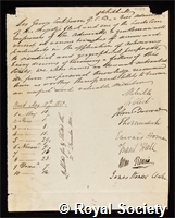 Cockburn, Sir George: certificate of election to the Royal Society