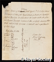 Parker, Robert: certificate of election to the Royal Society