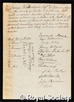 Wilbraham, George: certificate of election to the Royal Society