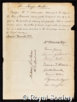 Schumacher, Heinrich Christian: certificate of election to the Royal Society