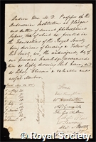 Ure, Andrew: certificate of election to the Royal Society
