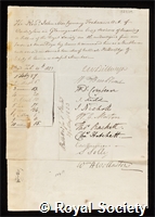 Traherne, John Montgomery: certificate of election to the Royal Society