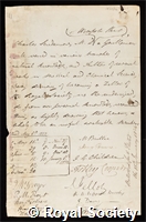 Scudamore, Sir Charles: certificate of election to the Royal Society