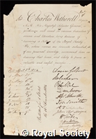 Wetherell, Sir Charles: certificate of election to the Royal Society