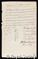 Encke, Johann Franz: certificate of election to the Royal Society