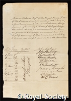 Holman, James: certificate of election to the Royal Society