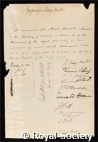 Bouvard, Alexis: certificate of election to the Royal Society