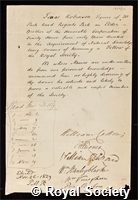 Robinson, Isaac: certificate of election to the Royal Society