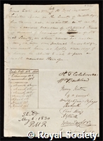Vetch, James: certificate of election to the Royal Society