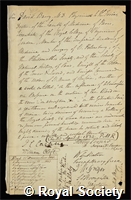 Barry, Sir David: certificate of election to the Royal Society