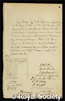 Disney, John: certificate of election to the Royal Society