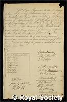 Hope, James: certificate of election to the Royal Society
